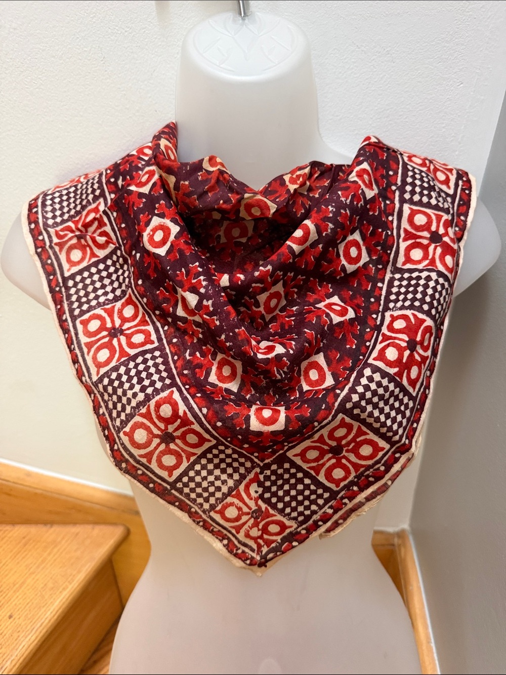 Vintage Karavan Hand Block Printed Cotton Scarf Bandana India Block Print